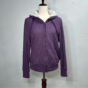 Faded Glory Hoodie Womens L  Purple Sherpa Lined Fleece Full Zip Sweatshirt A329